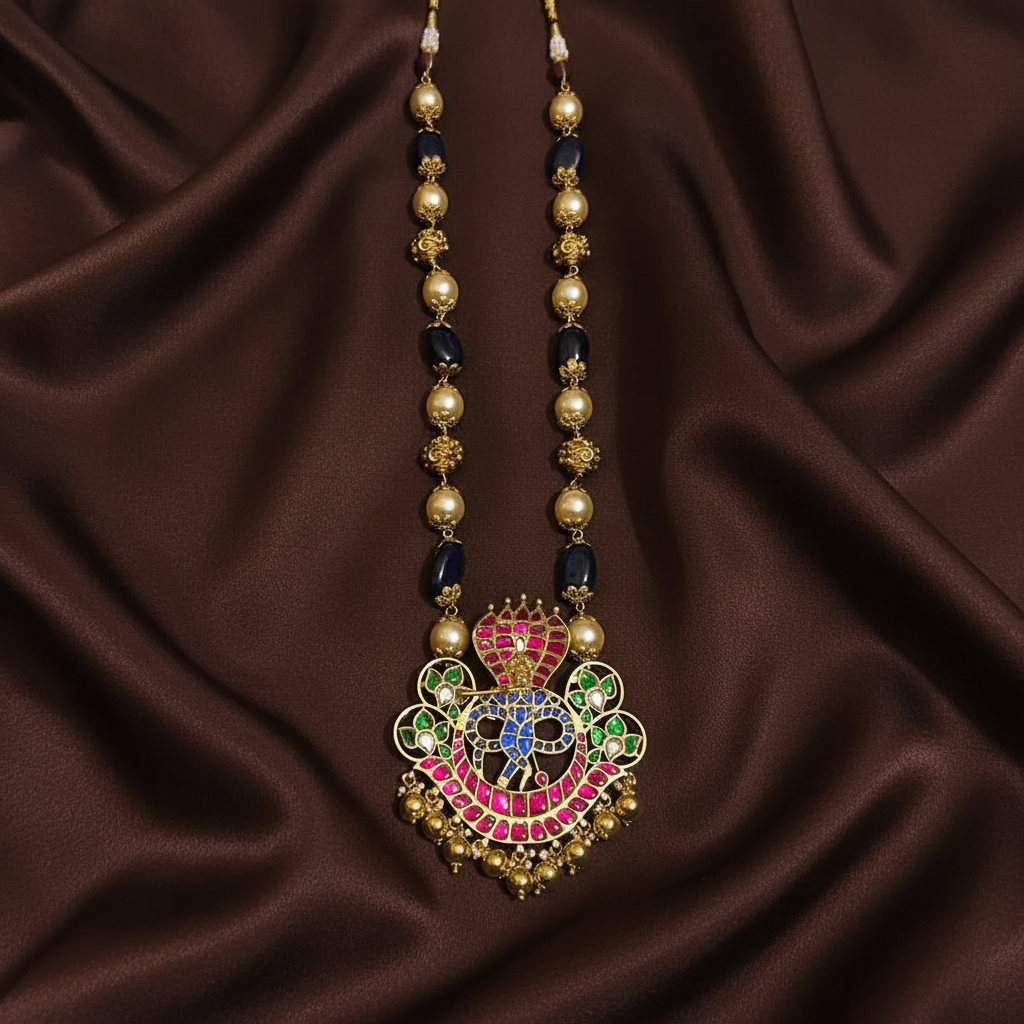 Wide Range Of  Beads Haram With Jadau Pendants - PB00613