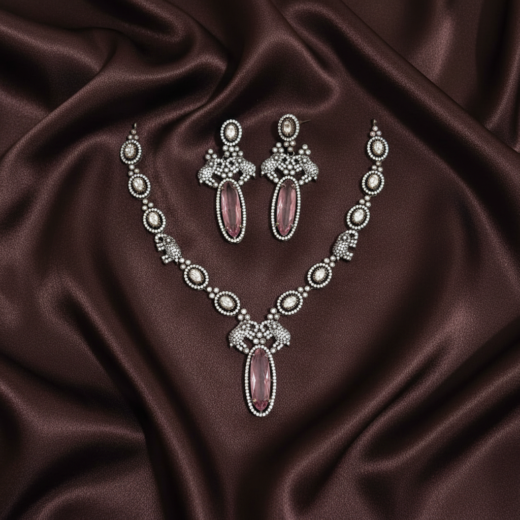 Victorian Necklace With Pink Stone - VN00208