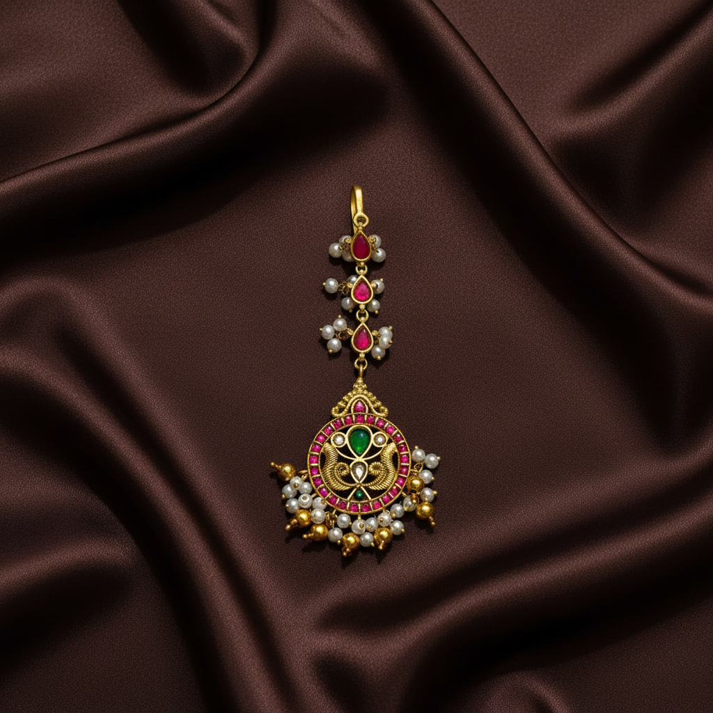 Jadau Flower Design Maang Tika - HA00204