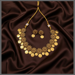 Antique Kaasu with Antique Flower Necklace in Nakshi - NN00760