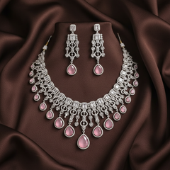 Pink Stone Leaf Daimond Necklace - DN0014