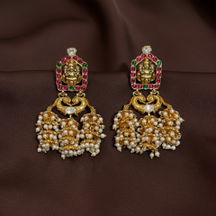 Jadau Stone Lakshmi 3 jhumki traditional earrings - KE002
