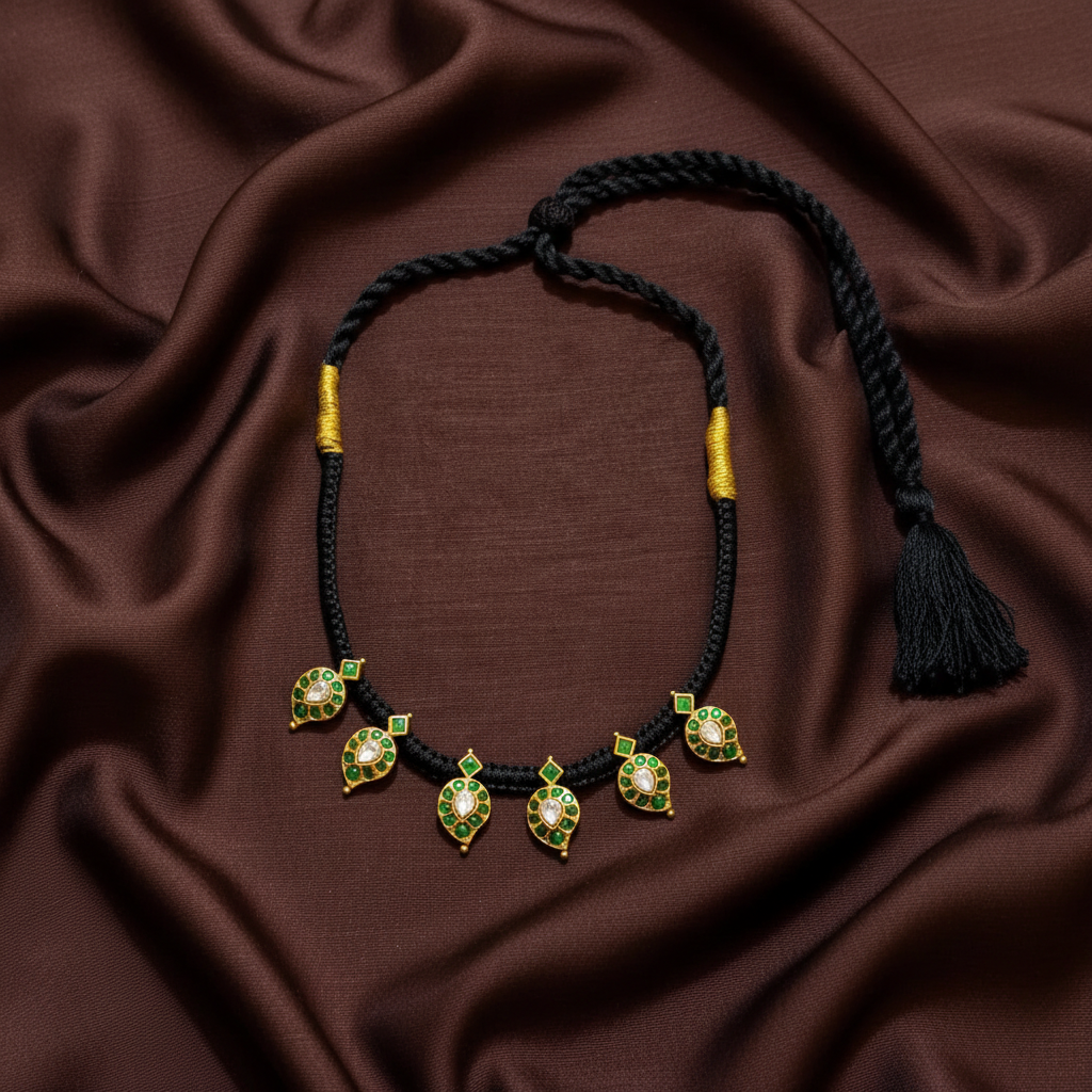 Jadau Mango Pendant Black Dori - BD00133