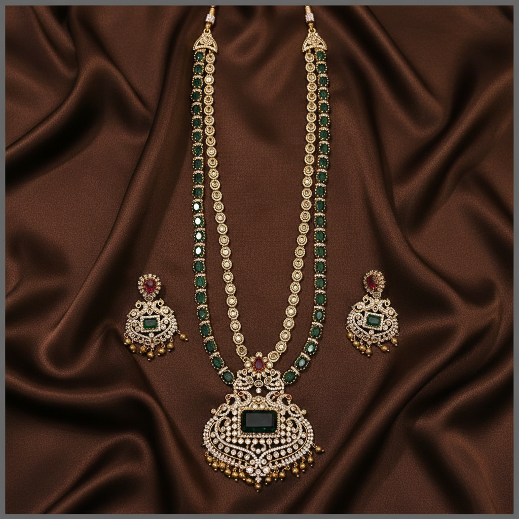 Double Layer Emerald and White Stone Haram In Victorian - VH0044