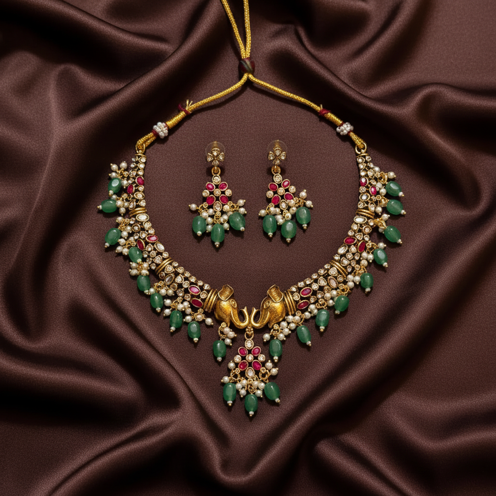 Elephant Kada Set With Pota Stones - NN00173