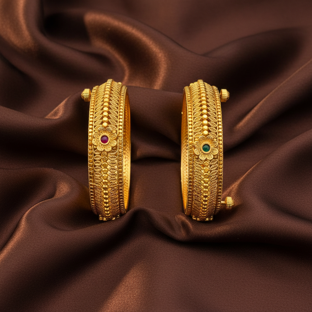 Antique Flower Screw Bangles in Kundan - BG00488