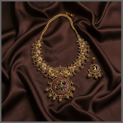 Antique Peacock Pendant with Peacock Necklace in Nakshi - NN00638