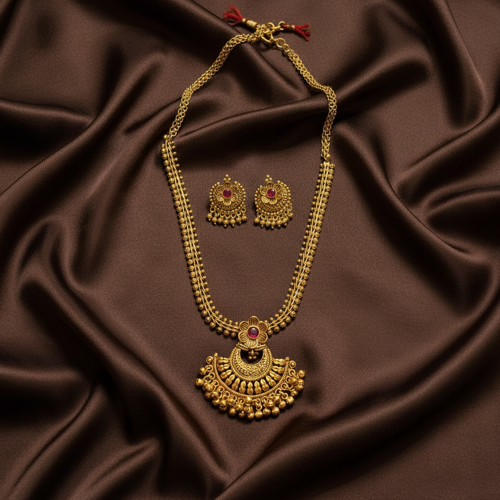 Antique Nakshi Necklace With Gold Pearl - NN00776