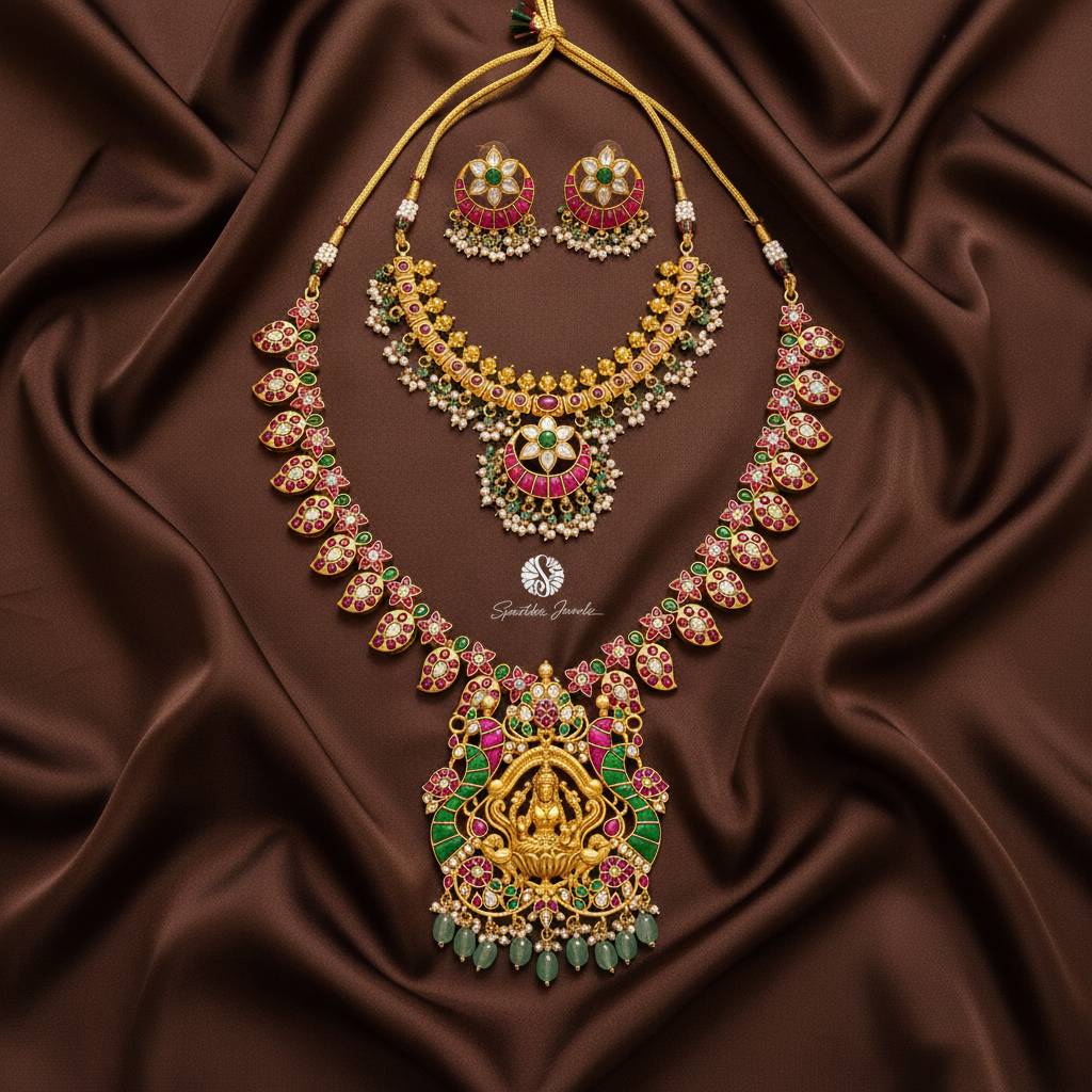 Bridal Set with Long and Short Laxmi Pendant with Earring and Mang Tika - BR0006
