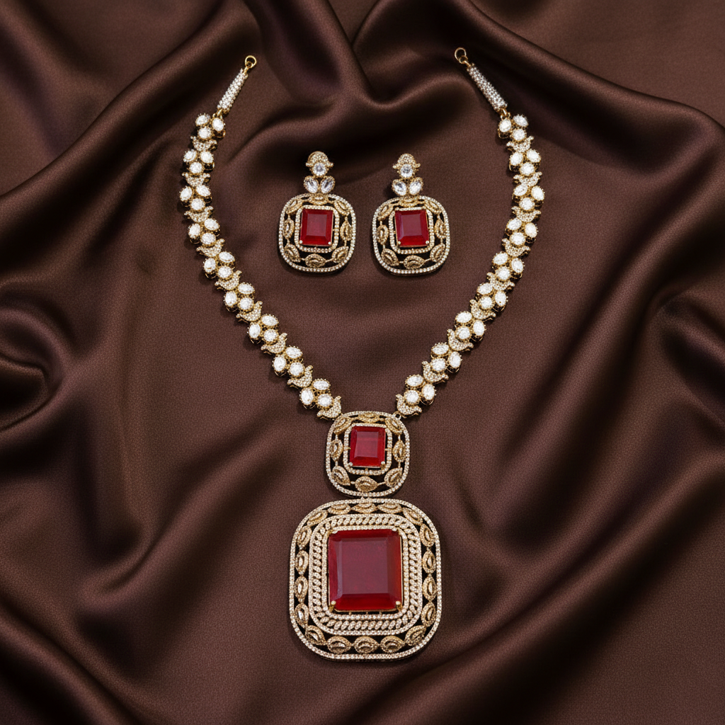 Elegant Ruby Victorian Haram with Pendent - VH009