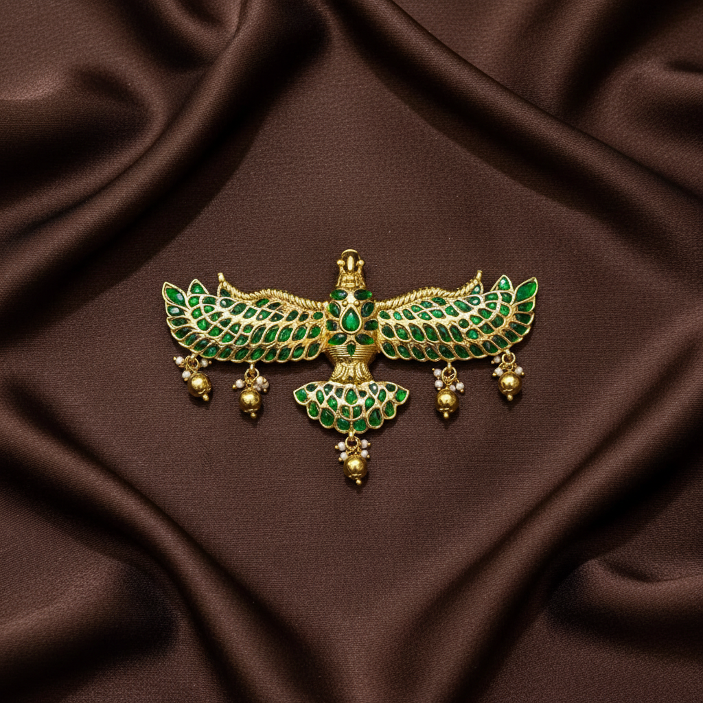 Jadau Broad Gandaberunda Pendant with Back Hook - KP00206