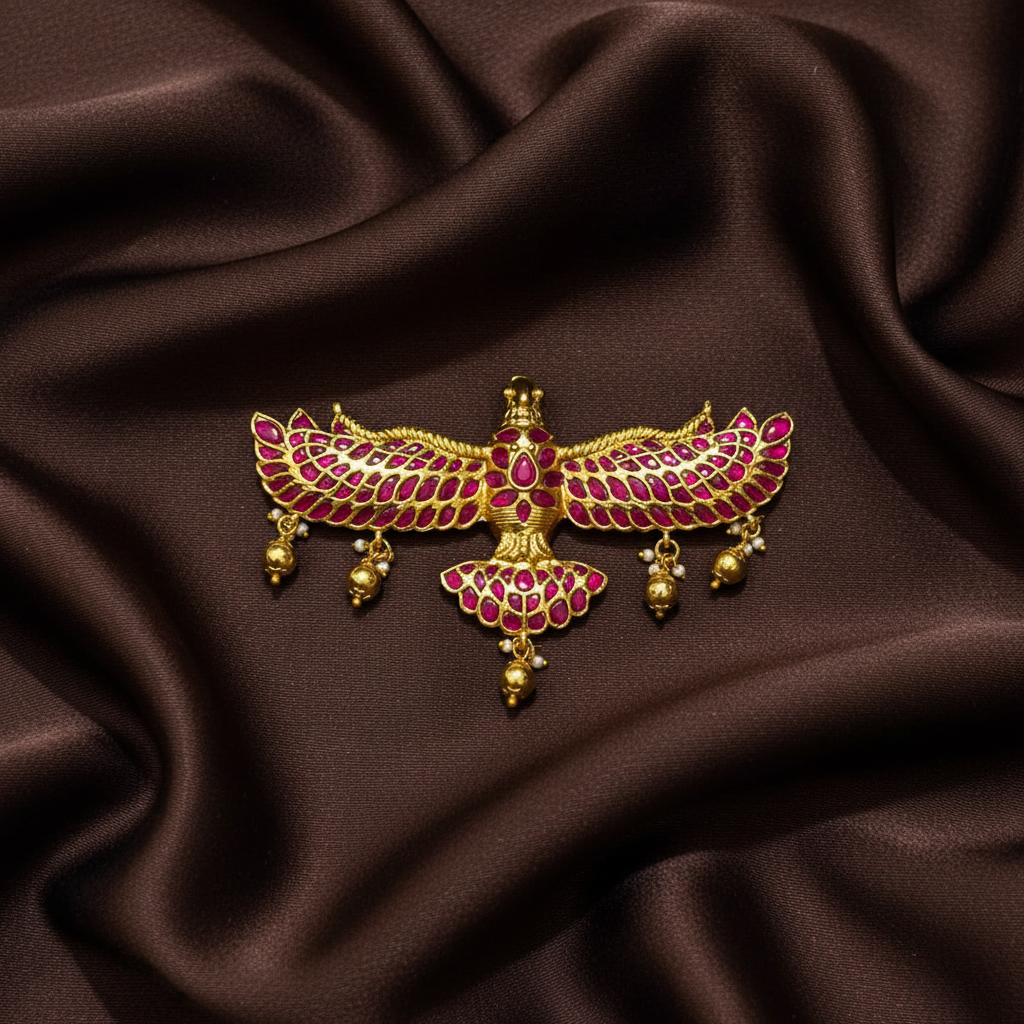 Jadau Broad Gandaberunda Pendant with Back Hook - KP00206