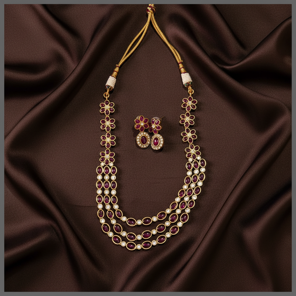 3 Layer Stone Nakshi Necklace - NN00741