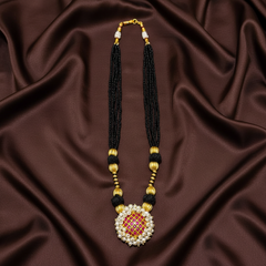 Round Jadau Dollar Woth Black Beads - BD00161