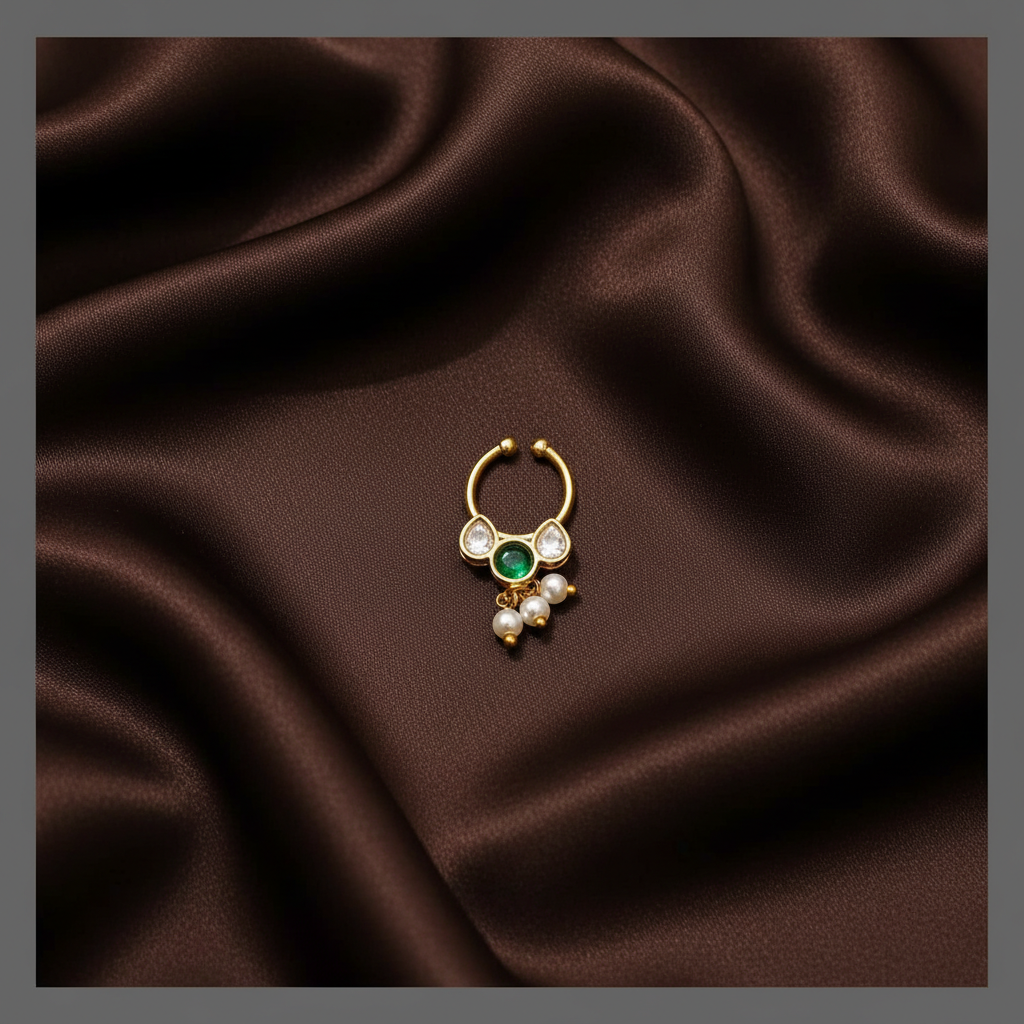 Small Beautiful stone Septum Nose Ring in Kundan - NR0023