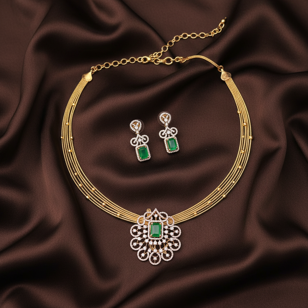 Invisible Multi Layer Choker With Diamond Pendant - Dn0068