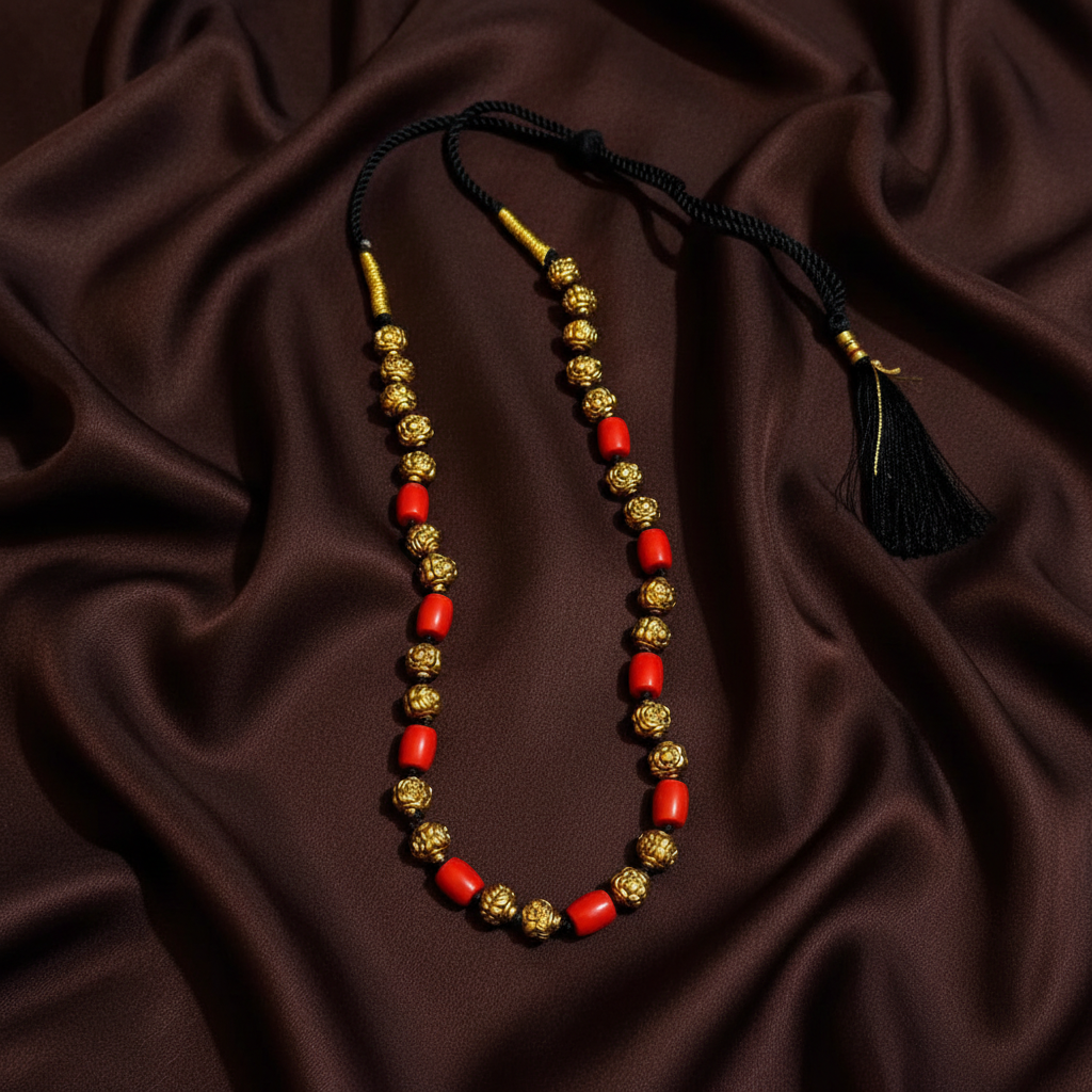 Black Dori With Nakshi balls And Corals - BD00169