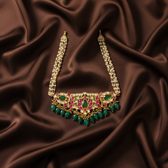 Beautiful Antique finish Choker with pearls in Jadav - KN00143