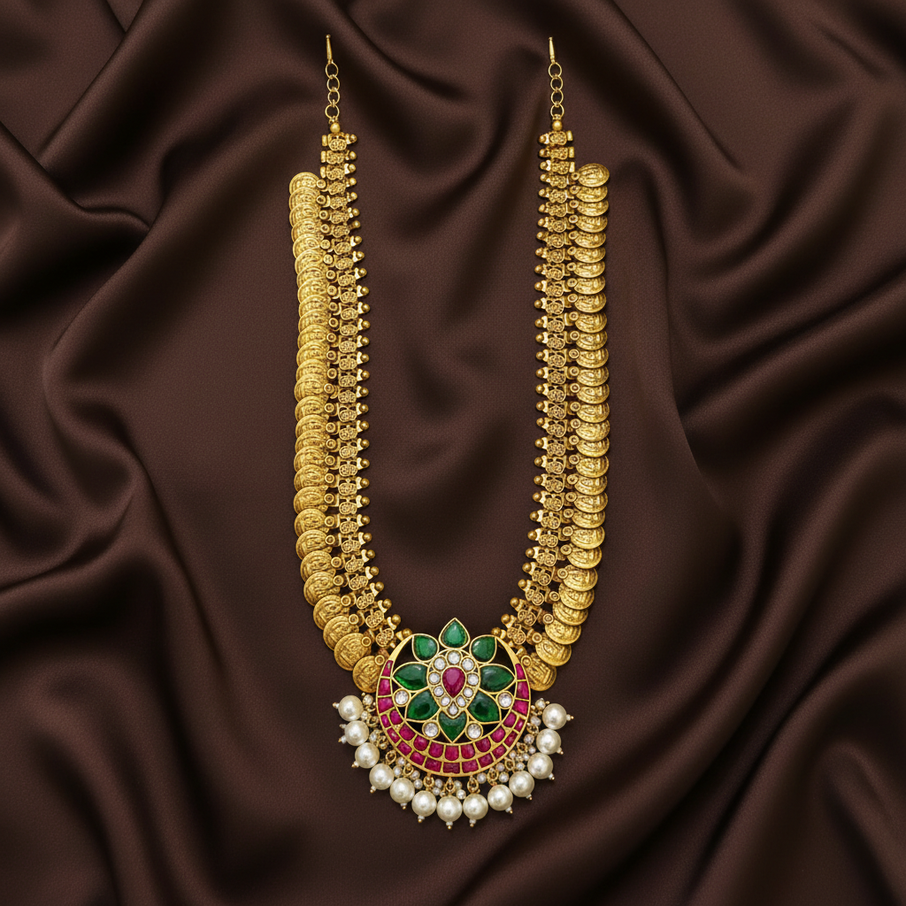 Jadau Kaasu mala with Chandbali pendant Haram - KH0079