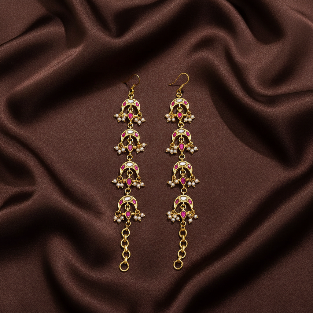 Moon Shape Kundan Matilu with Ruby and pearl - MT0011