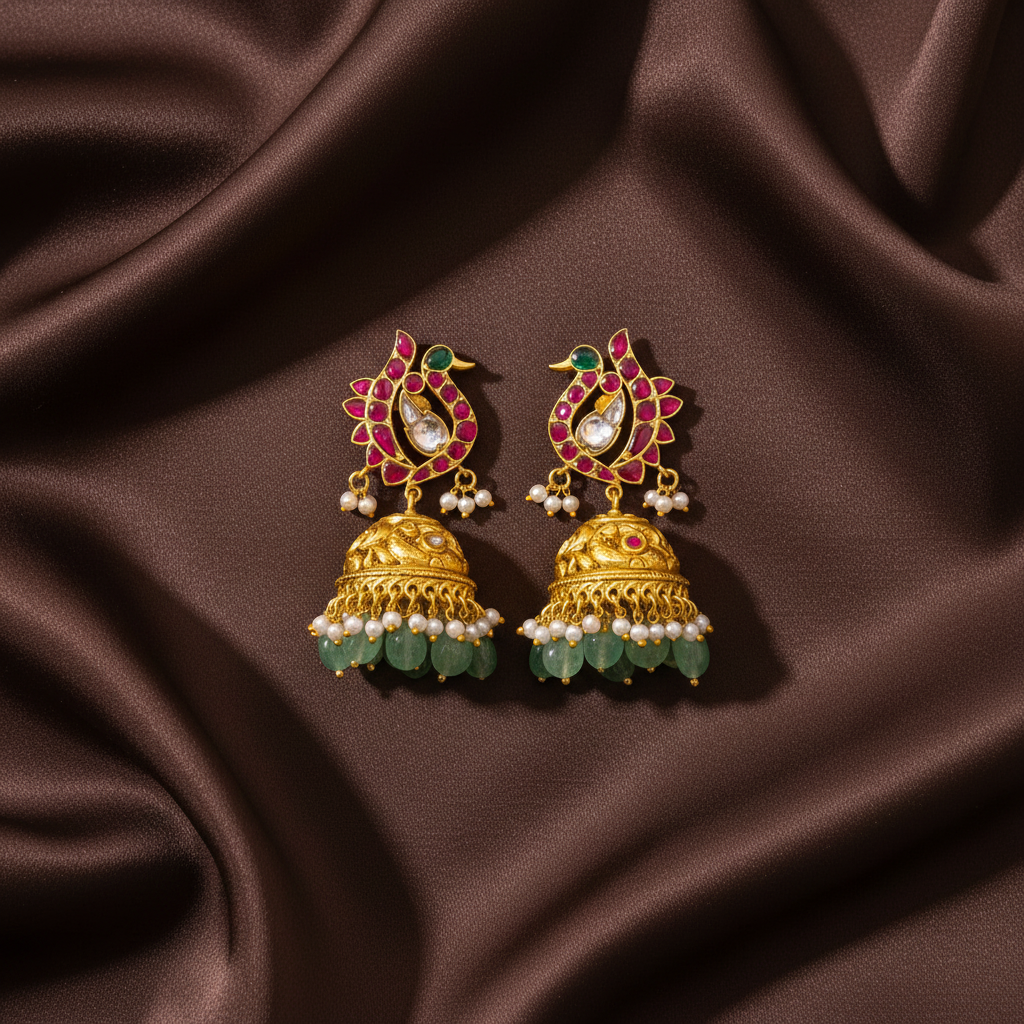 Beautiful Peacock Jhumki In Kundan - KE00452