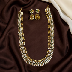 Vintage Style White And Green CZ Haram With Jhumki - NH00448