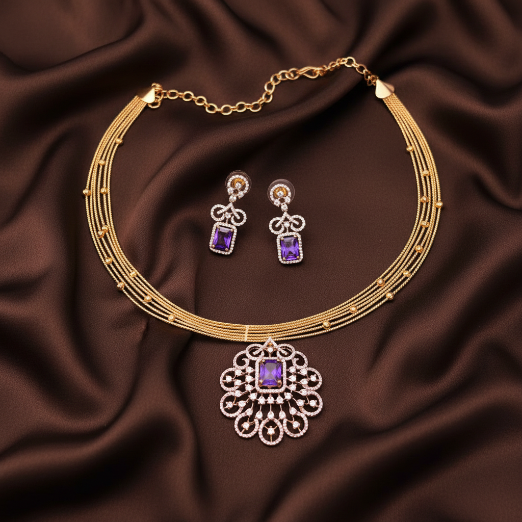 Invisible Multi Layer Choker With Diamond Pendant - Dn0068