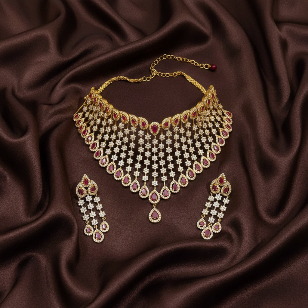 Daimond Replica heavy Choker With Earrings - DN0098