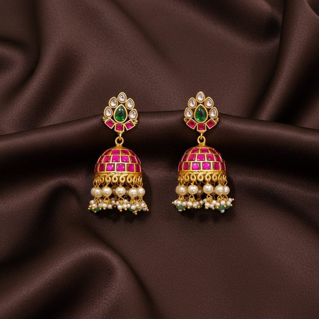 Beautiful Ruby Jhumki Earring in Kundan - KE00337