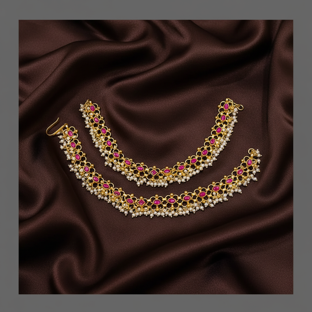 Jadau with Pearls Long Ear extensions - MT0034