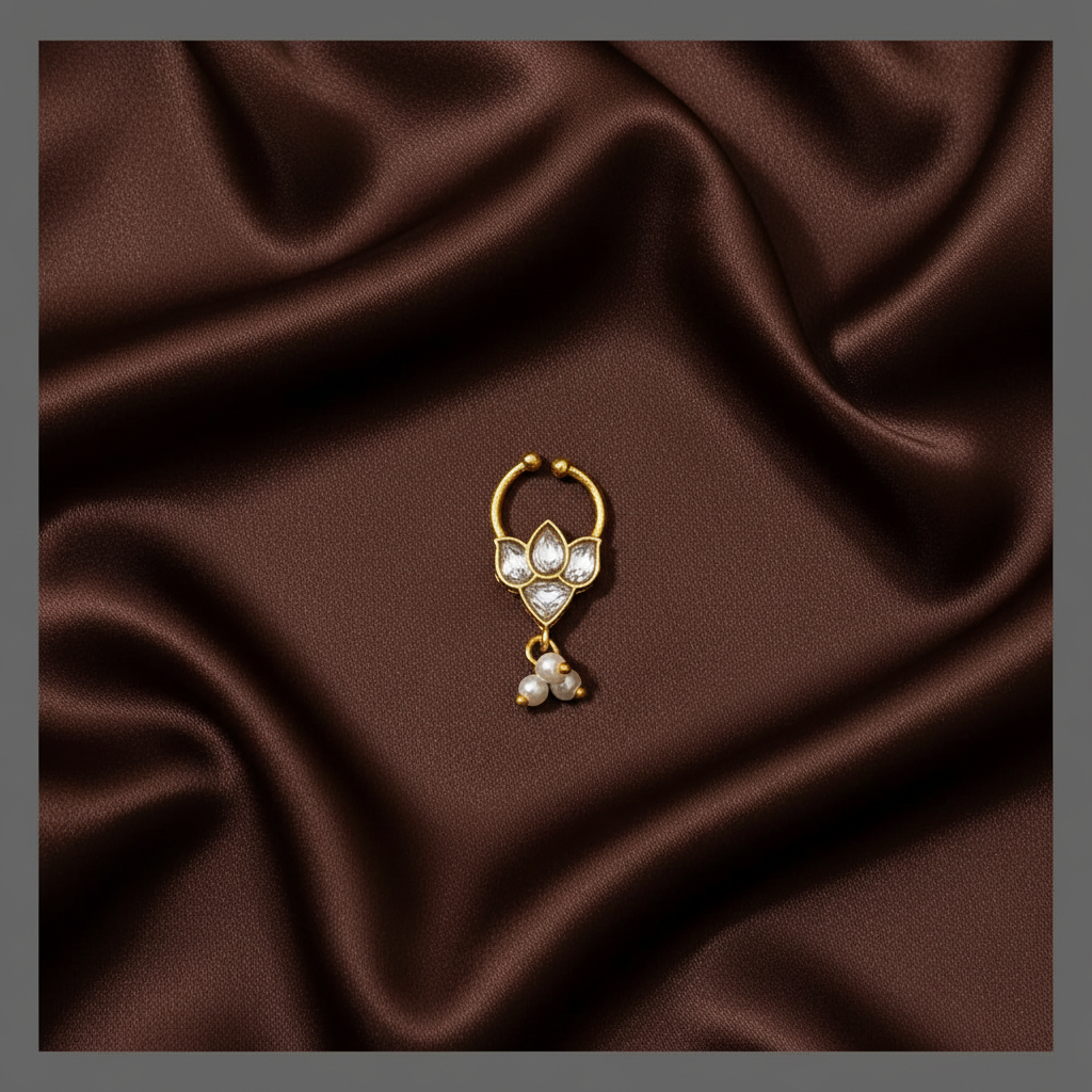 Lotus Septum Nose Ring in Kundan - NR0020