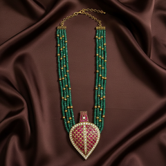 Vintage Model Jadau Pendant with Green Beads - PB00587