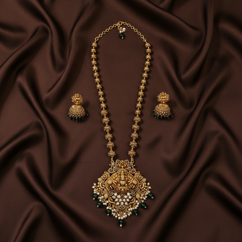 Beautiful Lakshmi Haram With Pearls - NH00269