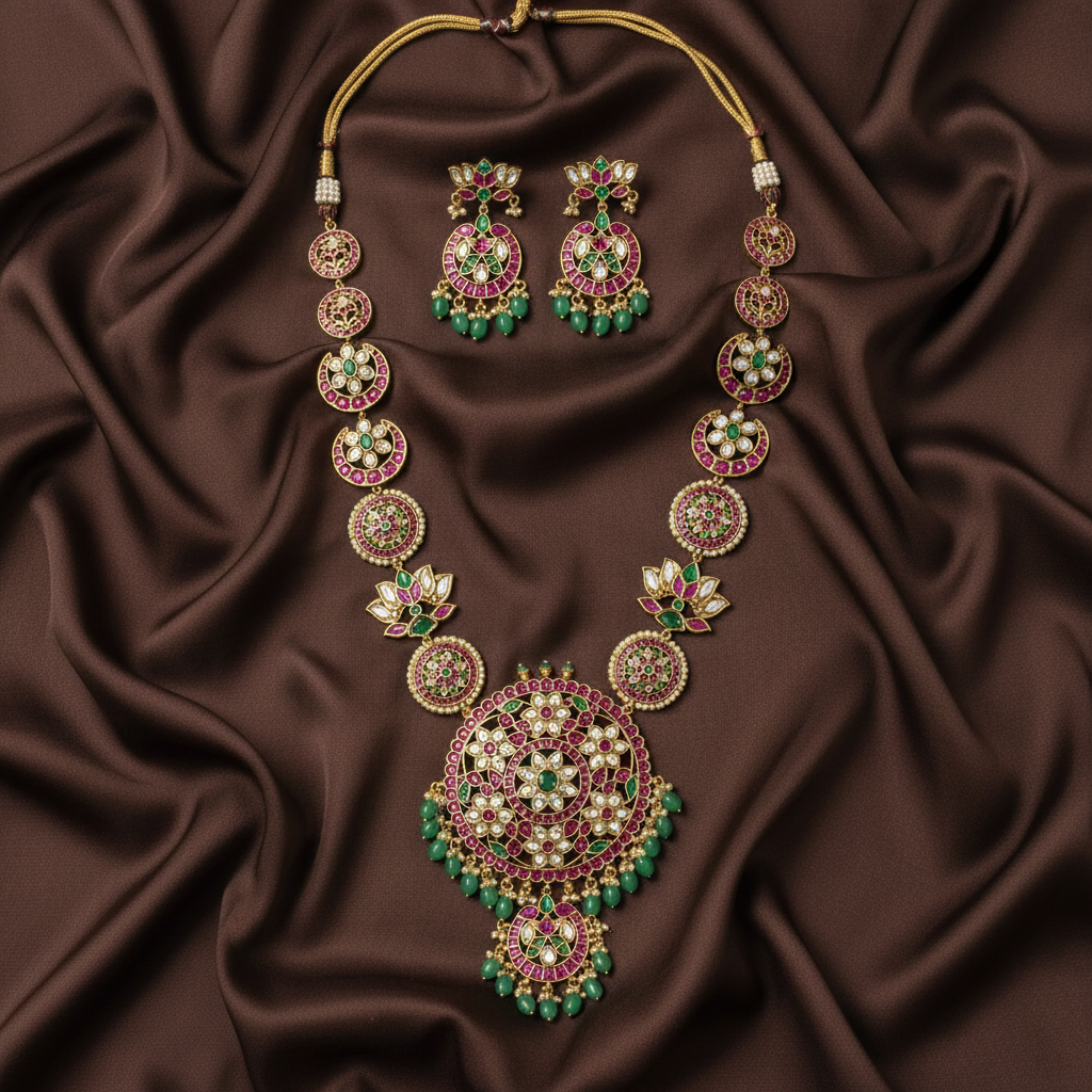Kempu Stone Designer Bottu Haram - NH00465