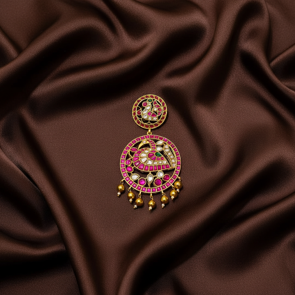 Jadau Pendant With Peacock Design - KP00198