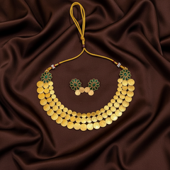 Double Step Kaasu Necklace with Kempu Stone - NN0020