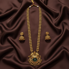 Antique Finish Ganesha Pendant long chain With Jhumkis - NH00206