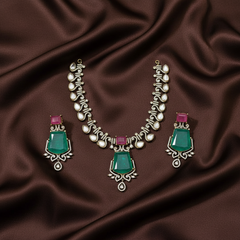 Victorian necklace With Emerald And Pink Stone - VN00181