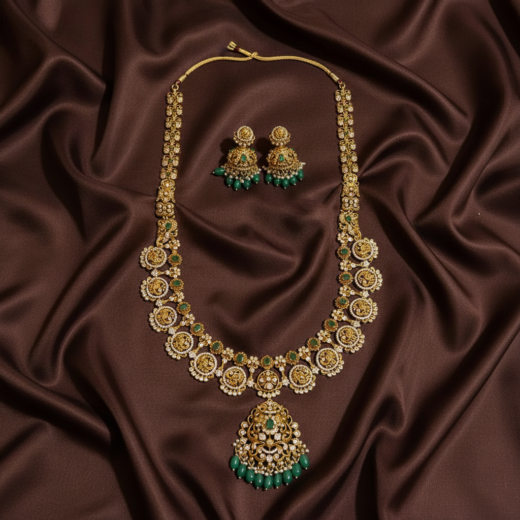 Beautiful Lakshmi Long Gold Replica Haram With U Pattern - NH00142