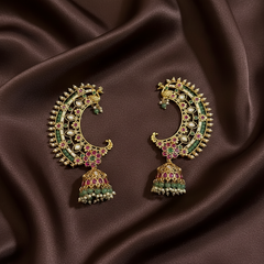 Jadau Emerald Beads Earcuff Jhumki - KE00601