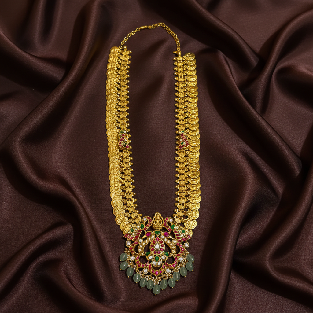 Jadau Long Kaasu Haram With Side Pednants - KH00434