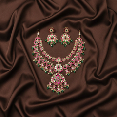 Double Layer Jadau necklace With Screw Back Earrings - Kn00652