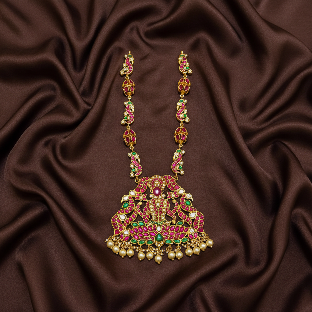 Jadau Ball Pattern Chain With Lakshmi Pendant - KN00633