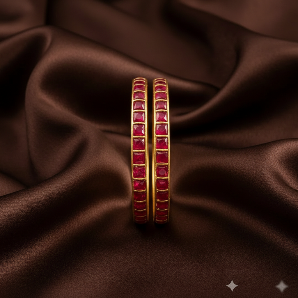 Ruby Jadau Square Pattern Bangles - BG00646