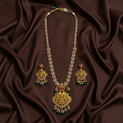 CZ Stone Lakshmi Long Haram In Gold Polish - NH00183