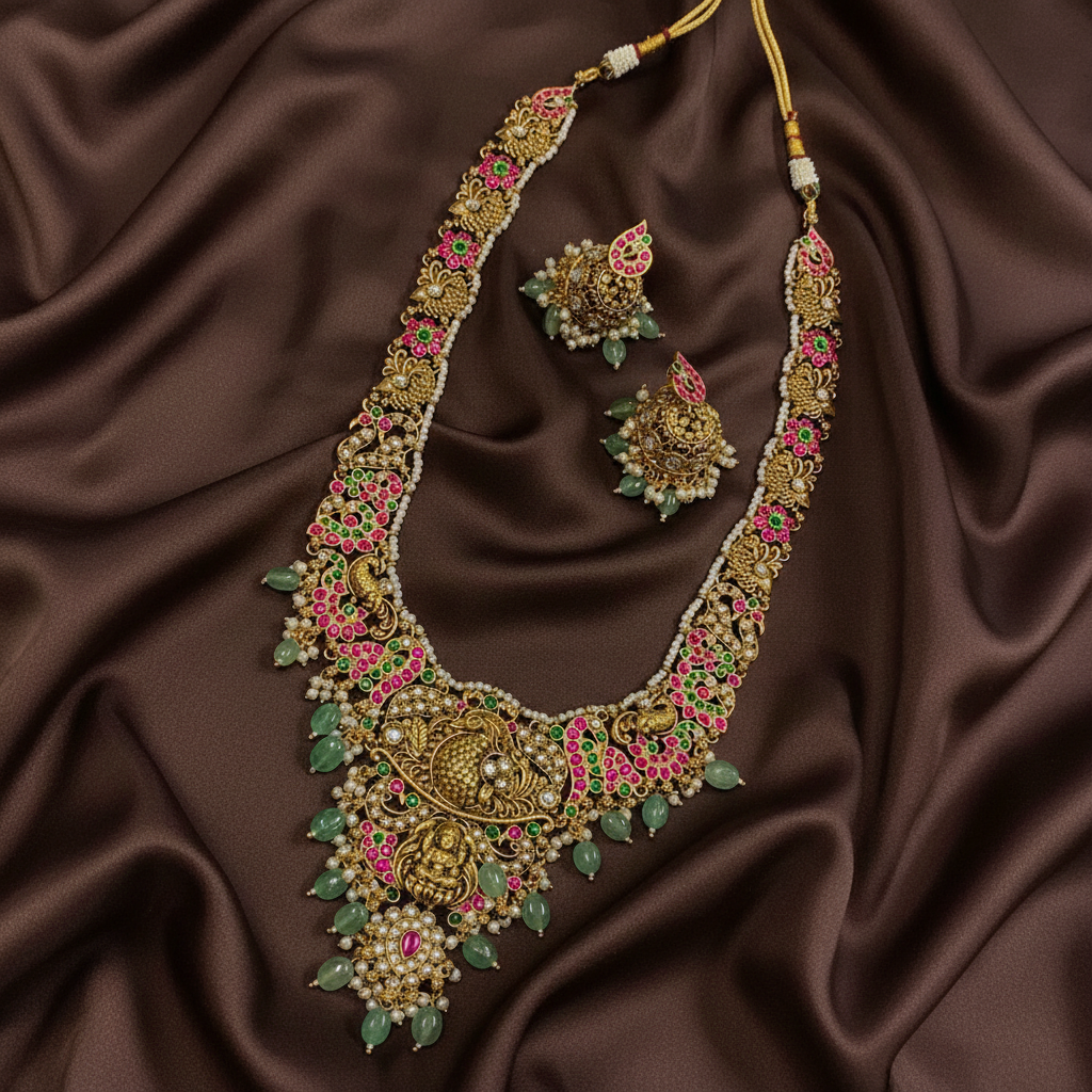 Jadau Peacock long Haram With Jadau - KH00397