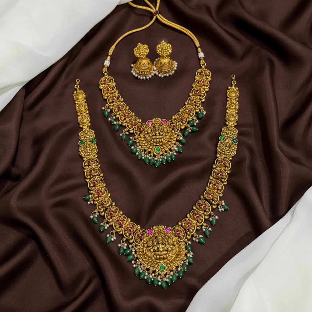 Lakshmi Long And Short Haram With 2 Pair of Earrings - BR0073