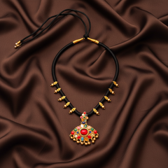 Black Dori Necklace With Navratna Pendant - BD00145