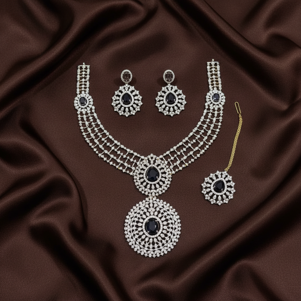 Daimond detachable pendant combo with Earrings and Tika - DH008