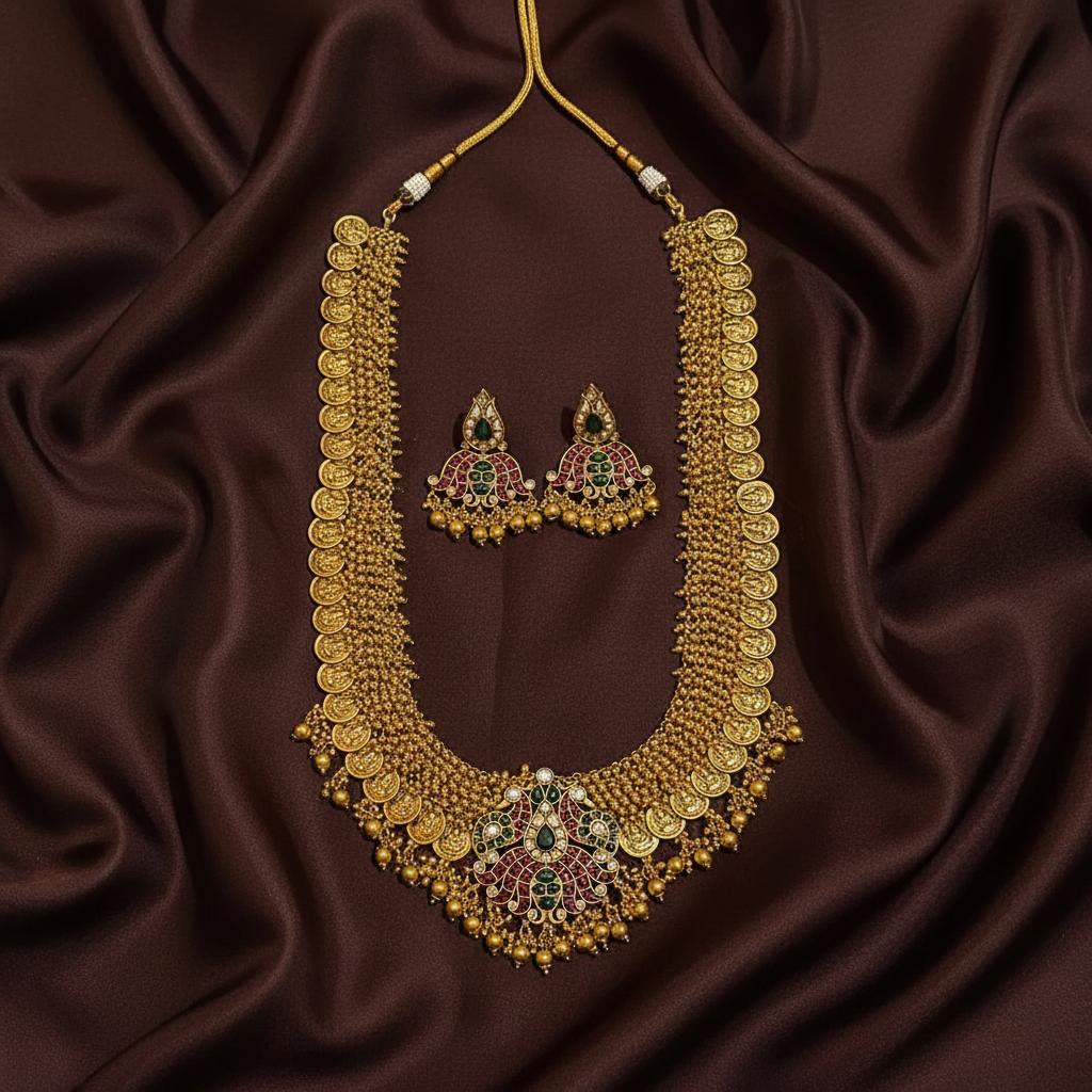 Kaasu Long Haram With Lotus Kempu Pendant - NH00181